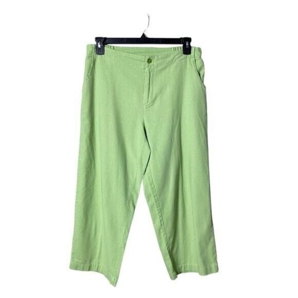 Selene Women Linen Wide Leg Cropped Pants Size Large Beachy Kelly Green Bohemian - Picture 1 of 8